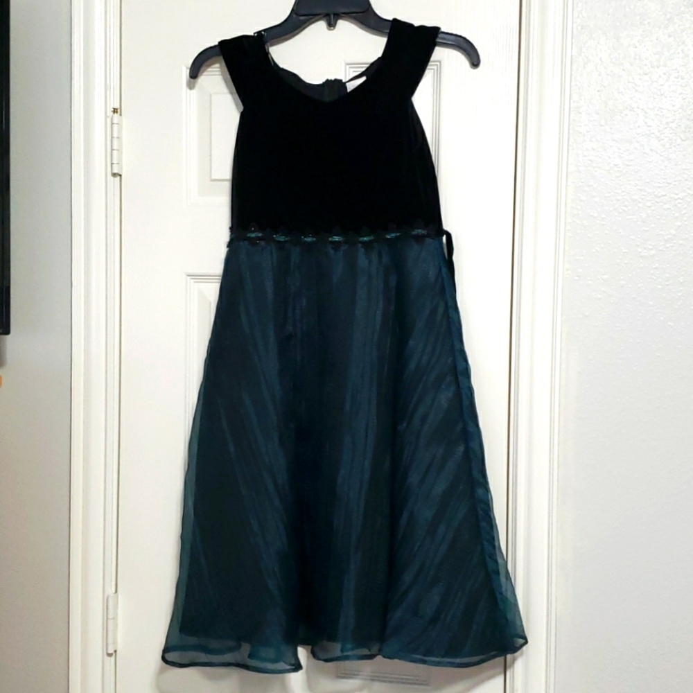 Teal Velveteen Party Dress- Worn Once with wrap